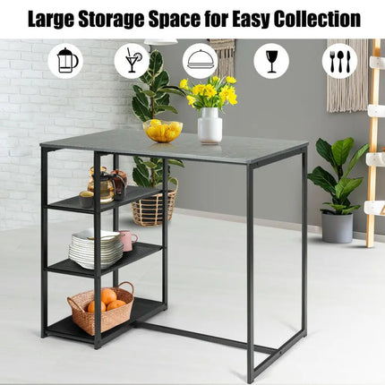 3 pcs Dining Set with Faux Marble Top Table and 2 Stools-Black Costway