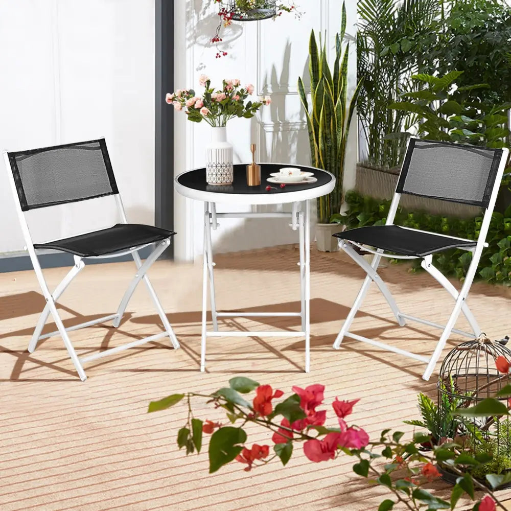 3 PCS Folding Bistro Table Chairs Set Garden Backyard Patio Furniture Black New-Black - Black - Patio Conversation Sets