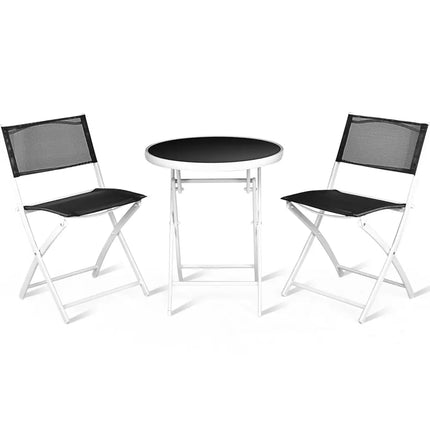 3 PCS Folding Bistro Table Chairs Set Garden Backyard Patio Furniture Black New-Black - Black - Patio Conversation Sets
