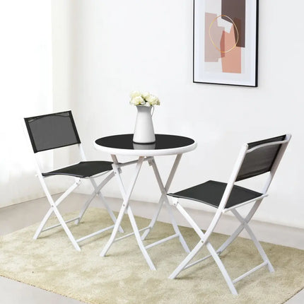 3 PCS Folding Bistro Table Chairs Set Garden Backyard Patio Furniture Black New-Black - Black - Patio Conversation Sets