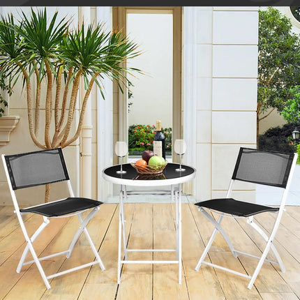 3 PCS Folding Bistro Table Chairs Set Garden Backyard Patio Furniture Black New-Black - Black - Patio Conversation Sets