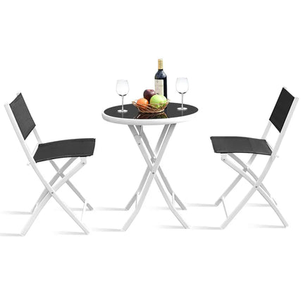 3 PCS Folding Bistro Table Chairs Set Garden Backyard Patio Furniture Black New-Black - Black - Patio Conversation Sets
