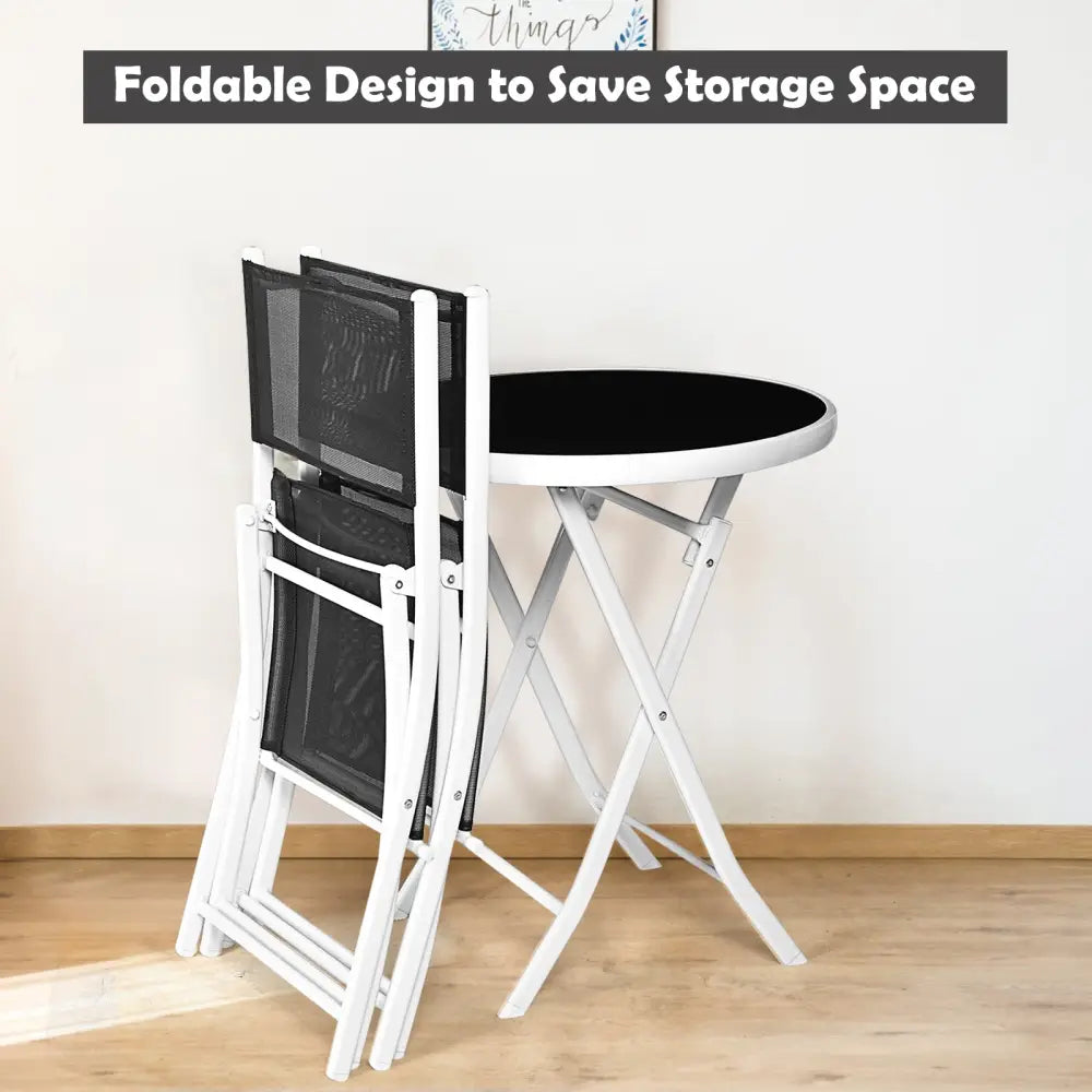 3 PCS Folding Bistro Table Chairs Set Garden Backyard Patio Furniture Black New-Black - Black - Patio Conversation Sets
