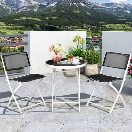 3 PCS Folding Bistro Table Chairs Set Garden Backyard Patio Furniture Black New-Black - Black - Patio Conversation Sets