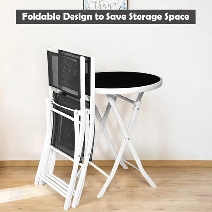 3 PCS Folding Bistro Table Chairs Set Garden Backyard Patio Furniture Black New-Black - Black - Patio Conversation Sets
