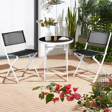 3 PCS Folding Bistro Table Chairs Set Garden Backyard Patio Furniture Black New-Black - Black - Patio Conversation Sets