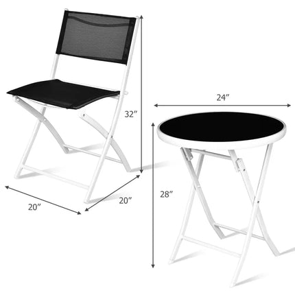 3 PCS Folding Bistro Table Chairs Set Garden Backyard Patio Furniture Black New-Black - Black - Patio Conversation Sets
