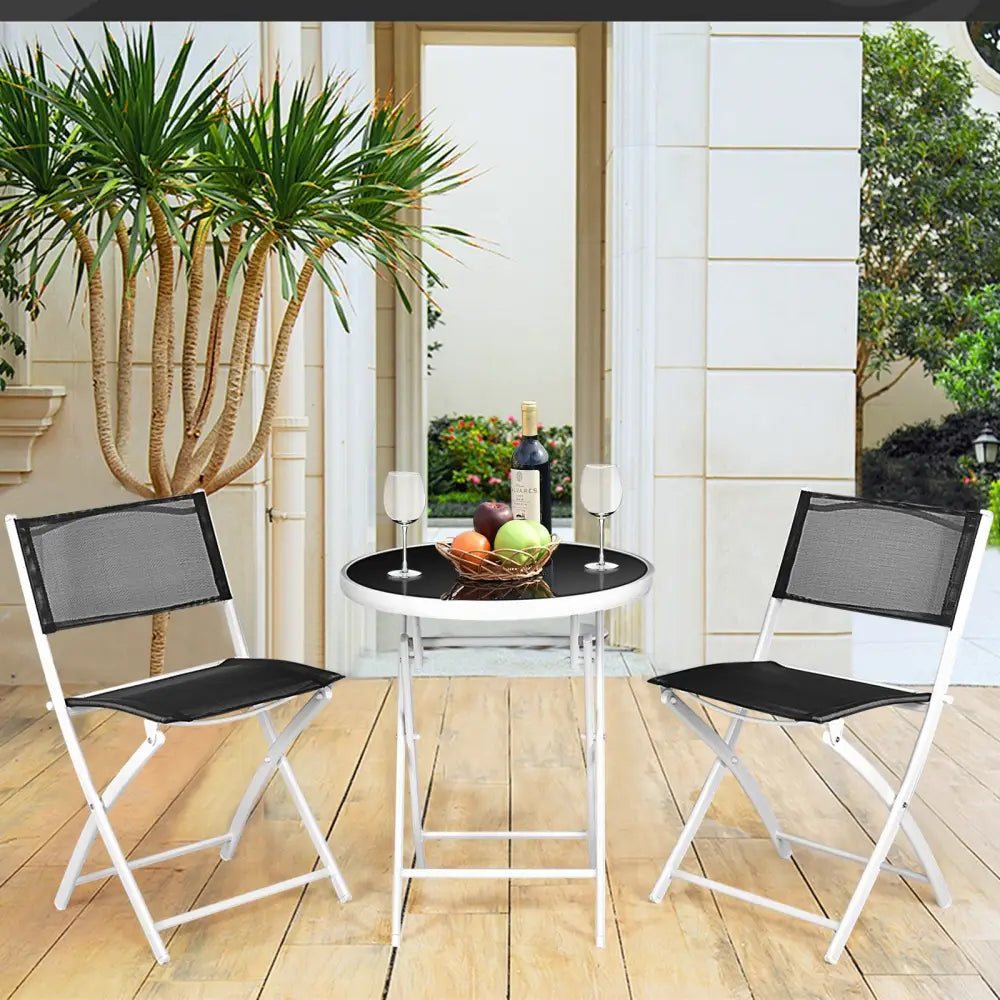 3 PCS Folding Bistro Table Chairs Set Garden Backyard Patio Furniture Black New-Black - Black - Patio Conversation Sets
