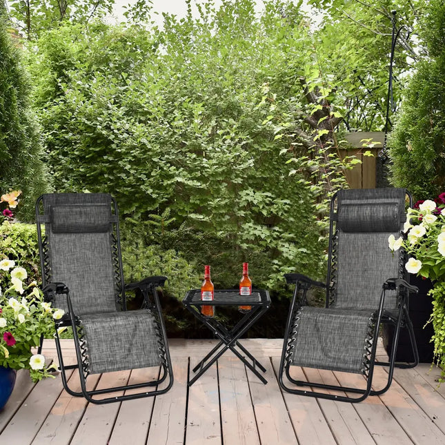 3 Pcs Folding Portable Zero Gravity Reclining Lounge Chairs Table-Gray - Gray - Patio Conversation Sets