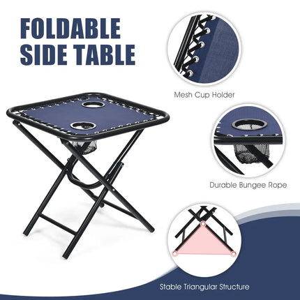 3 Pcs Folding Portable Zero Gravity Reclining Lounge Chairs Table-Navy - Navy - Patio Conversation Sets