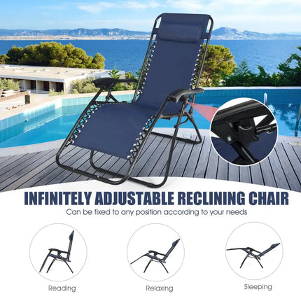 3 Pcs Folding Portable Zero Gravity Reclining Lounge Chairs Table-Navy - Navy - Patio Conversation Sets
