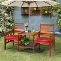 3 pcs Outdoor Patio Table Chairs Set Acacia Wood Loveseat-Red - Red - Patio Conversation Sets