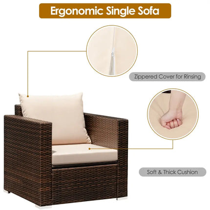 3 Pcs Patio Conversation Rattan Furniture Set with Cushion-Beige - Beige - Patio Conversation Sets