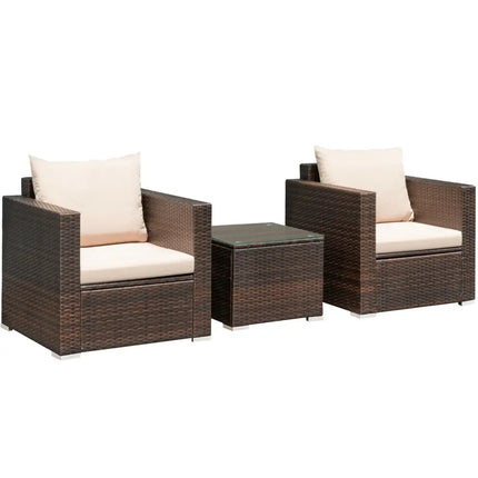 3 Pcs Patio Conversation Rattan Furniture Set with Cushion-Beige - Beige - Patio Conversation Sets