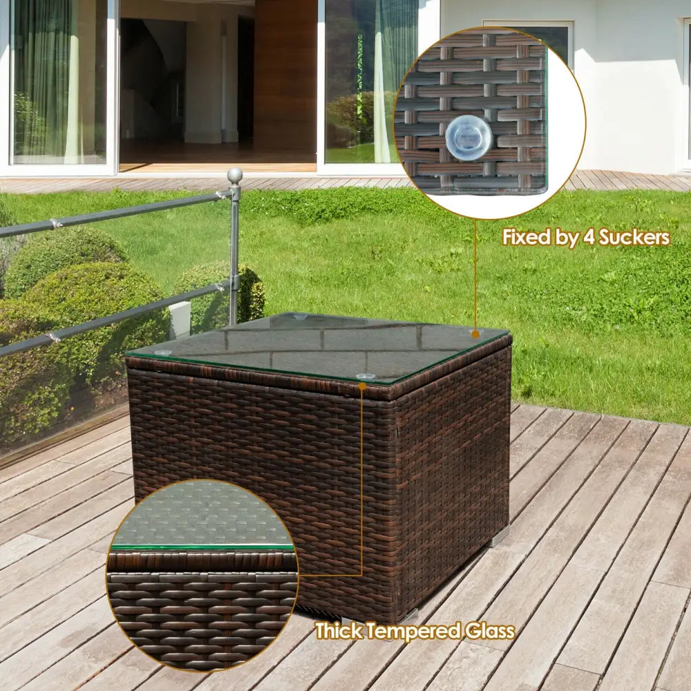 3 Pcs Patio Conversation Rattan Furniture Set with Cushion-Beige - Beige - Patio Conversation Sets