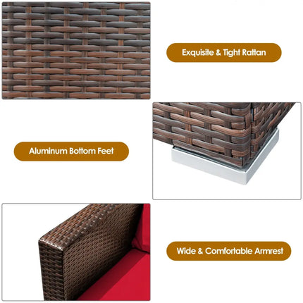 3 Pcs Patio Conversation Rattan Furniture Set with Cushion-Red - Red - Patio Conversation Sets