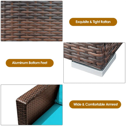 3 Pcs Patio Conversation Rattan Furniture Set with Cushion-Turquoise - Turquoise - Patio Conversation Sets