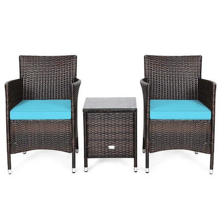 3 Pcs Patio Furniture Set Outdoor Wicker Rattan Set-Blue - Blue - Patio Conversation Sets