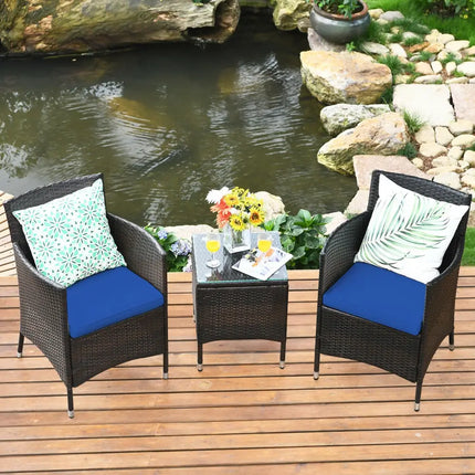 3 Pcs Patio Furniture Set Outdoor Wicker Rattan Set-Navy - Navy - Patio Conversation Sets