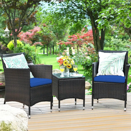 3 Pcs Patio Furniture Set Outdoor Wicker Rattan Set-Navy - Navy - Patio Conversation Sets
