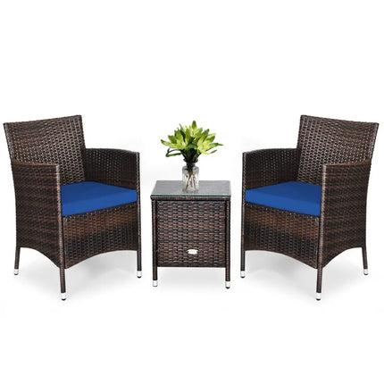 3 Pcs Patio Furniture Set Outdoor Wicker Rattan Set-Navy - Navy - Patio Conversation Sets