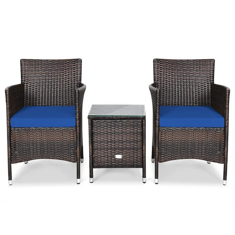 3 Pcs Patio Furniture Set Outdoor Wicker Rattan Set-Navy - Navy - Patio Conversation Sets
