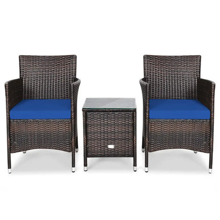3 Pcs Patio Furniture Set Outdoor Wicker Rattan Set-Navy - Navy - Patio Conversation Sets