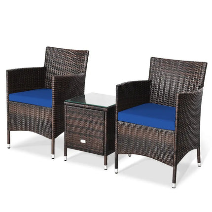 3 Pcs Patio Furniture Set Outdoor Wicker Rattan Set-Navy - Navy - Patio Conversation Sets