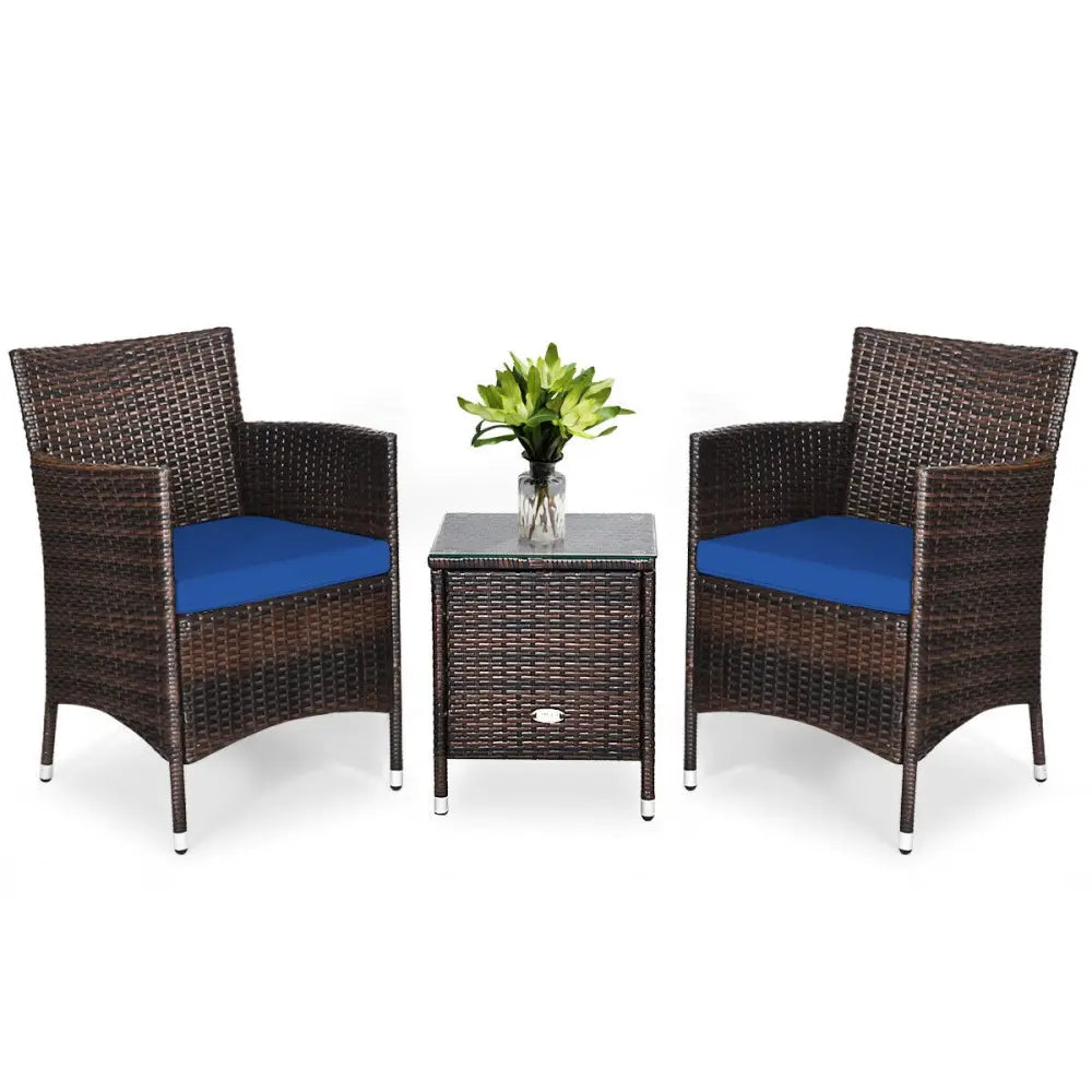 3 Pcs Patio Furniture Set Outdoor Wicker Rattan Set-Navy - Navy - Patio Conversation Sets