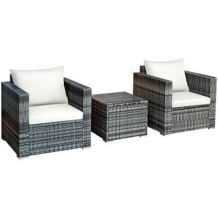 3 Pcs Patio Rattan Furniture Bistro Sofa Set with Cushioned-White - White - Patio Conversation Sets