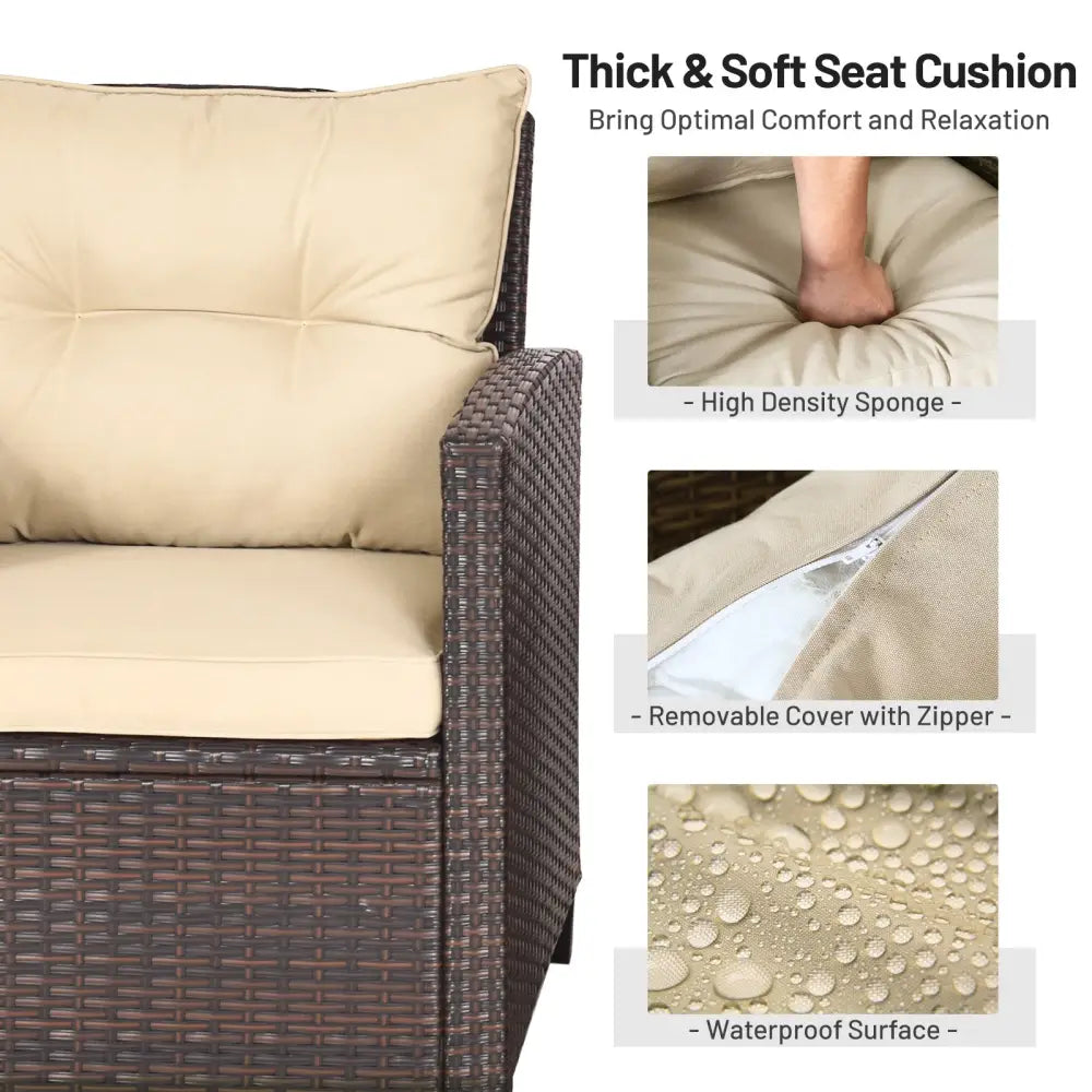 3 Pcs Patio Rattan Furniture Set Cushioned Conversation Set Coffee Table-Beige - Beige - Patio Conversation Sets