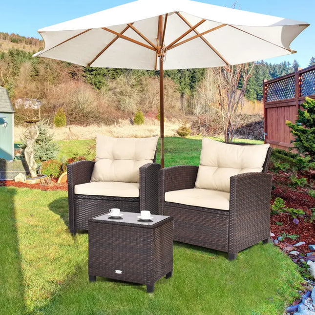 3 Pcs Patio Rattan Furniture Set Cushioned Conversation Set Coffee Table-Beige - Beige - Patio Conversation Sets