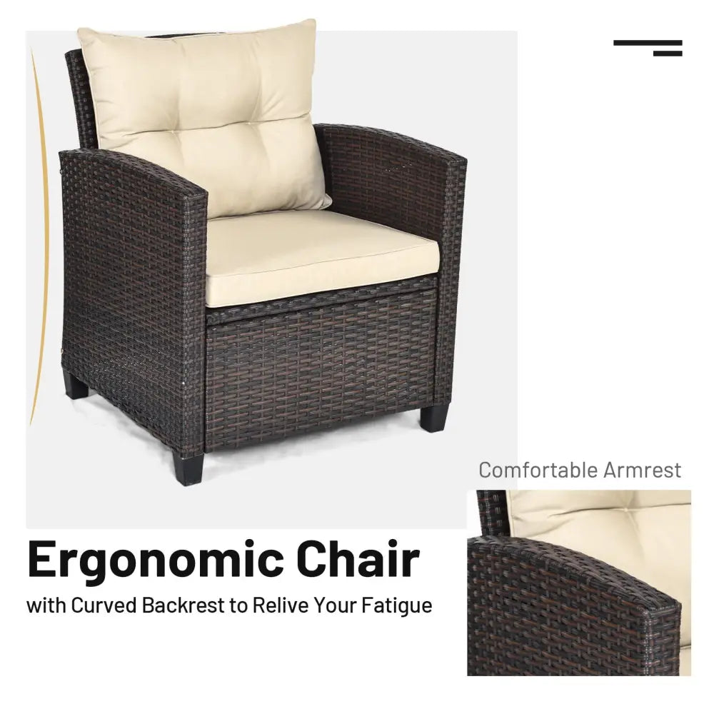 3 Pcs Patio Rattan Furniture Set Cushioned Conversation Set Coffee Table-Beige - Beige - Patio Conversation Sets