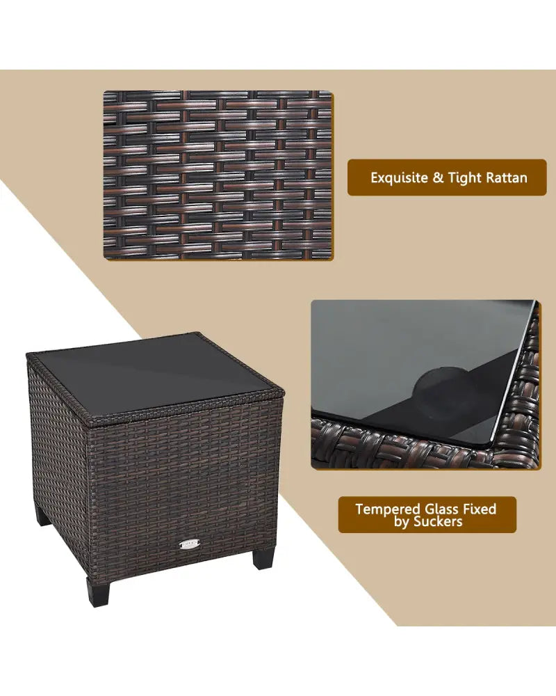 3 Pcs Patio Rattan Furniture Set Cushioned Conversation Set Coffee Table -Black - Black - Patio Conversation Sets