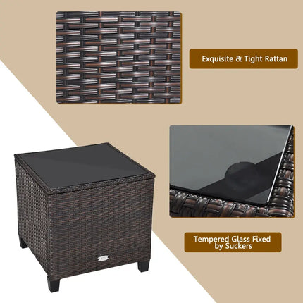 3 Pcs Patio Rattan Furniture Set Cushioned Conversation Set Coffee Table -Black - Black - Patio Conversation Sets