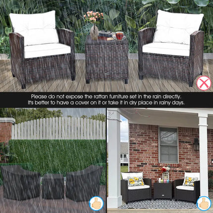 3 Pcs Patio Rattan Furniture Set Cushioned Conversation Set Coffee Table-Turquoise - Turquoise - Patio Conversation Sets