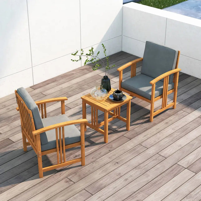 3 Pcs Solid Wood Outdoor Patio Sofa Furniture Set-Gray - Gray - Patio Conversation Sets