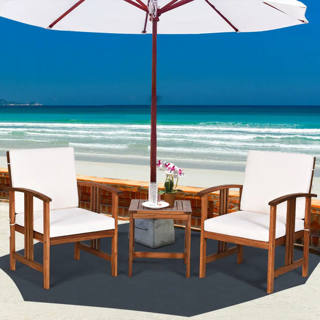 3 Pcs Solid Wood Outdoor Patio Sofa Furniture Set-White - White - Patio Conversation Sets