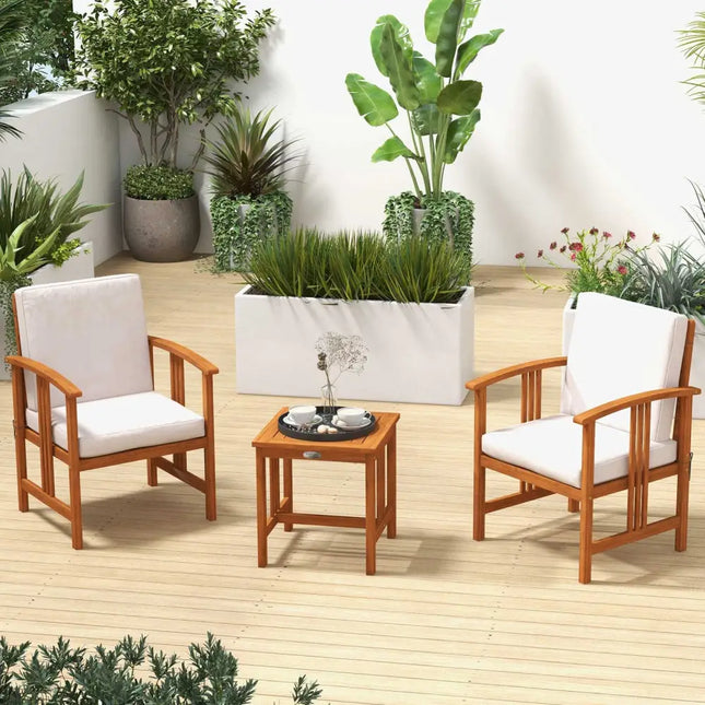 3 Pcs Solid Wood Outdoor Patio Sofa Furniture Set-White - White - Patio Conversation Sets