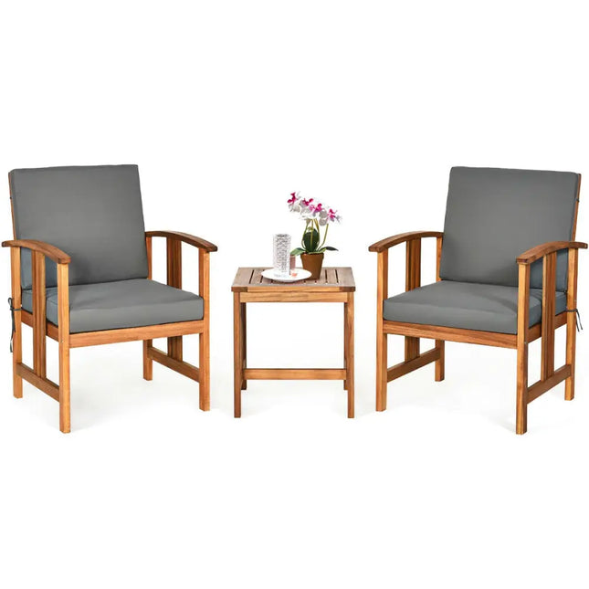 3 Pcs Solid Wood Outdoor Patio Sofa Furniture SetGray - Gray - Patio Conversation Sets