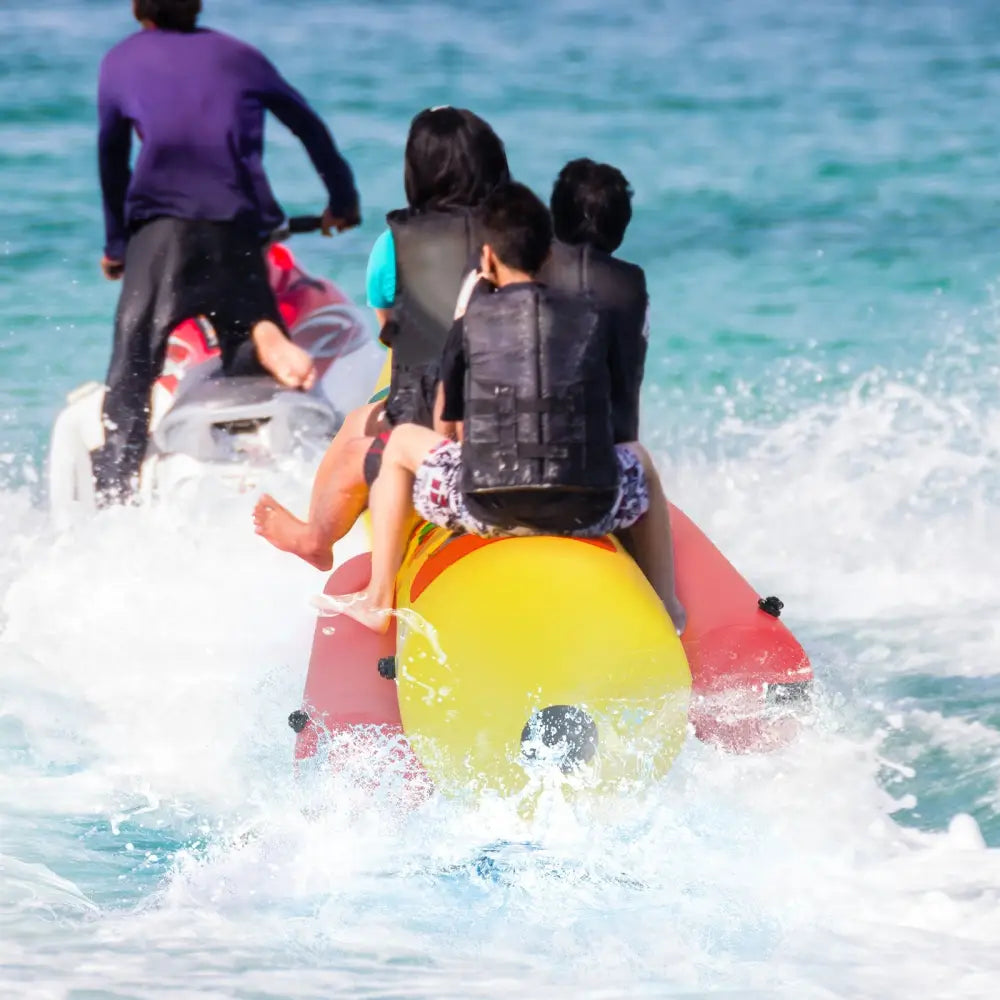 3-Person Inflatable Banana Boat with Electric Air Pump Carrying Bag and Repair Kit - Yellow - Water Sports