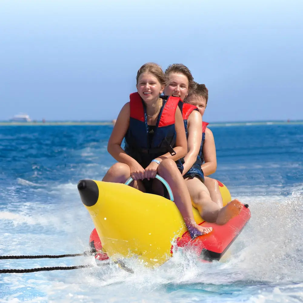 3-Person Inflatable Banana Boat with Electric Air Pump Carrying Bag and Repair Kit - Yellow - Water Sports