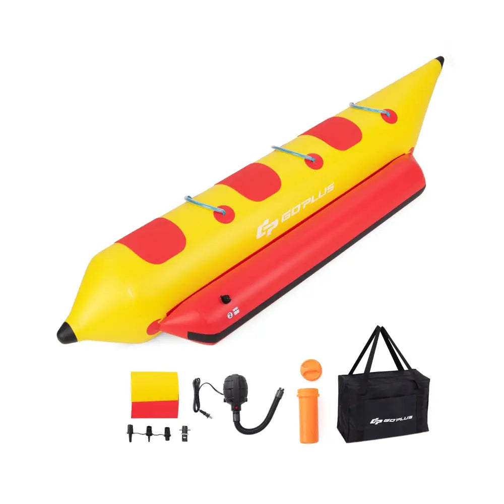 3-Person Inflatable Banana Boat with Electric Air Pump Carrying Bag and Repair Kit - Yellow - Water Sports