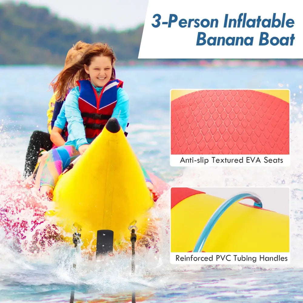 3-Person Inflatable Banana Boat with Electric Air Pump Carrying Bag and Repair Kit - Yellow - Water Sports