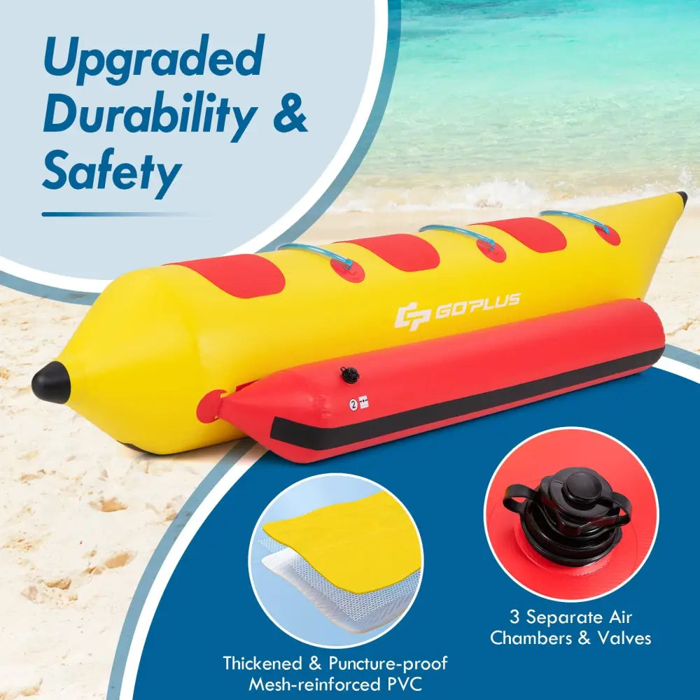 3-Person Inflatable Banana Boat with Electric Air Pump Carrying Bag and Repair Kit - Yellow - Water Sports