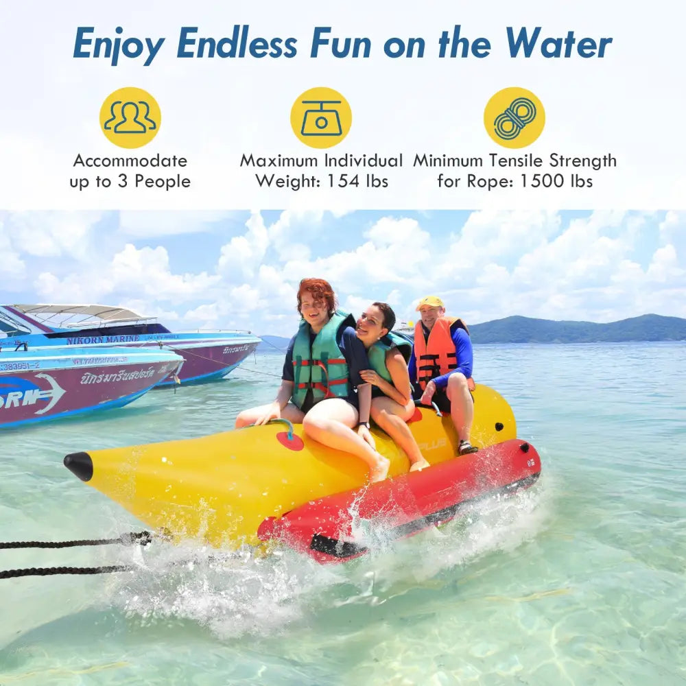 3-Person Inflatable Banana Boat with Electric Air Pump Carrying Bag and Repair Kit - Yellow - Water Sports