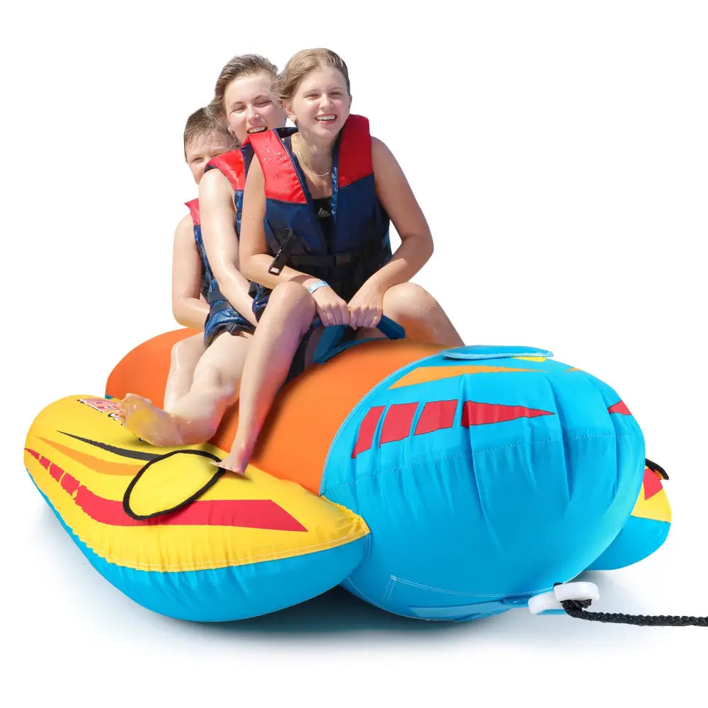 3-Person Inflatable Banana Boat with 3 EVA-padded Seats and Handles - Orange - Water Sports