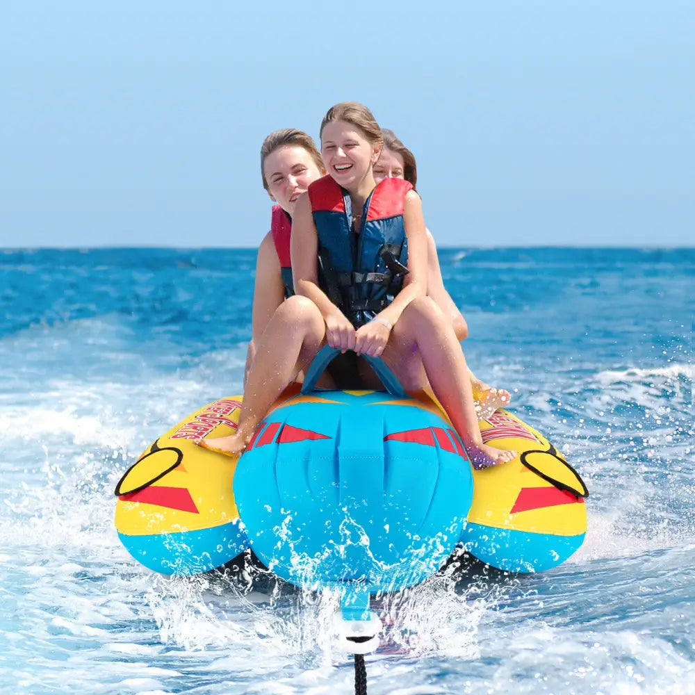 3-Person Inflatable Banana Boat with 3 EVA-padded Seats and Handles - Orange - Water Sports
