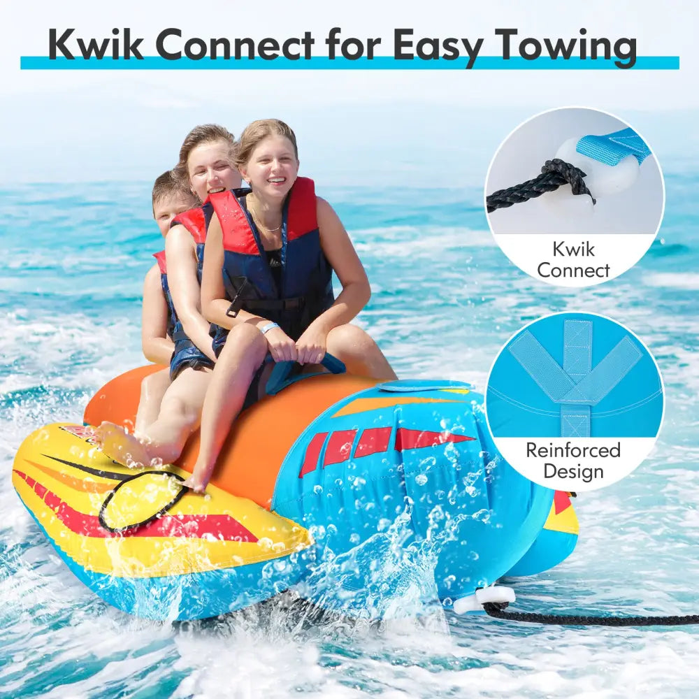 3-Person Inflatable Banana Boat with 3 EVA-padded Seats and Handles - Orange - Water Sports