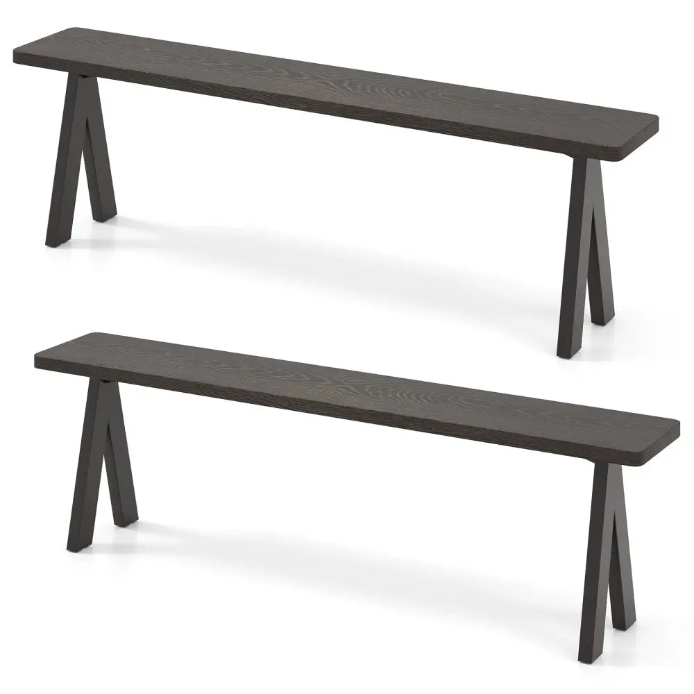 3-Person Outdoor Bench Set of 2 with 800 LBS Bearing Capacity - Dark Brown - Patio Dining Chairs